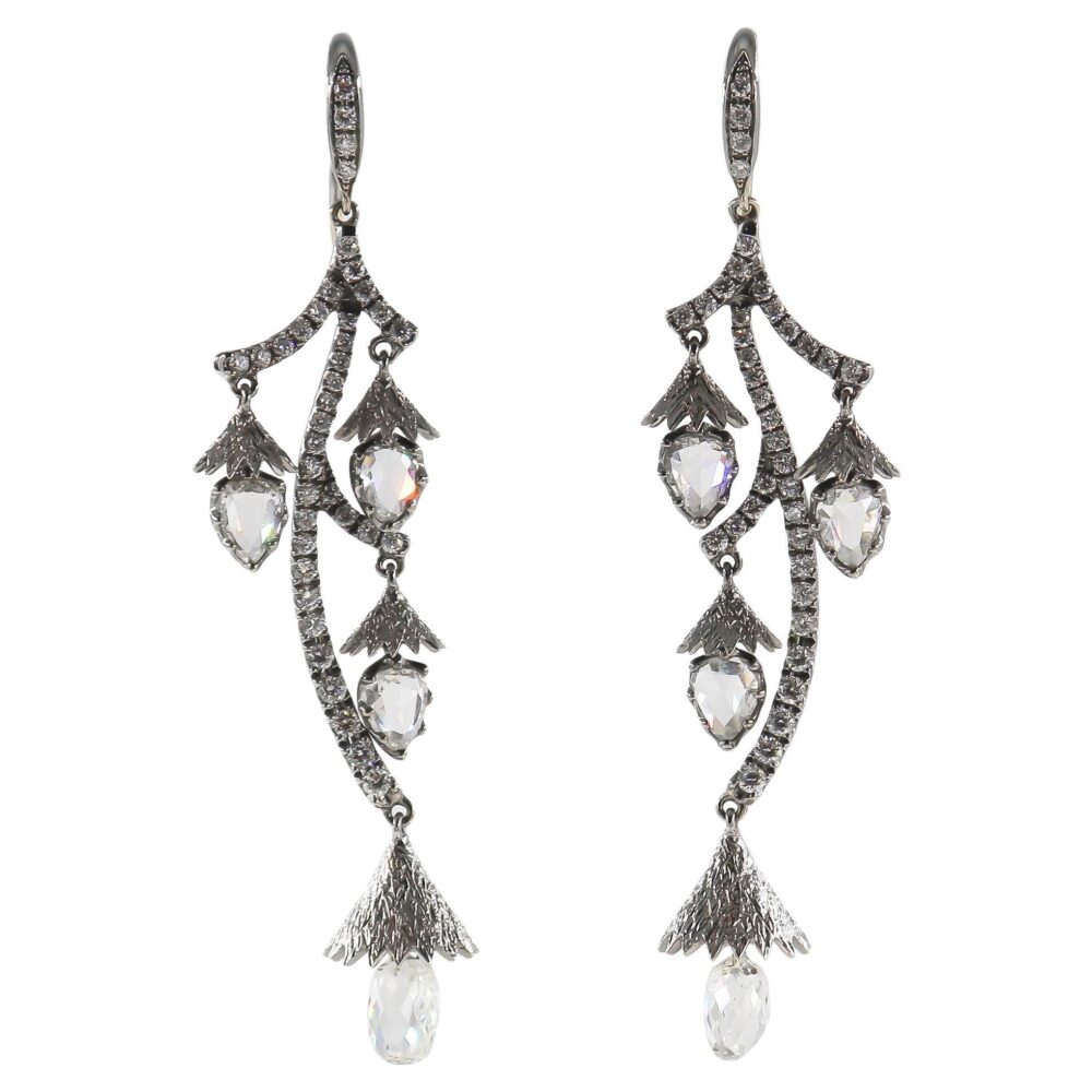 Pear rose cut diamonds earrings 1