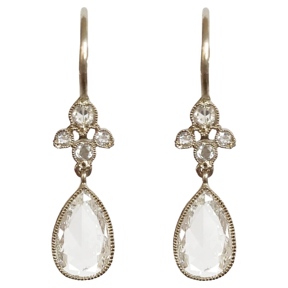 Pear rose cut diamonds earrings