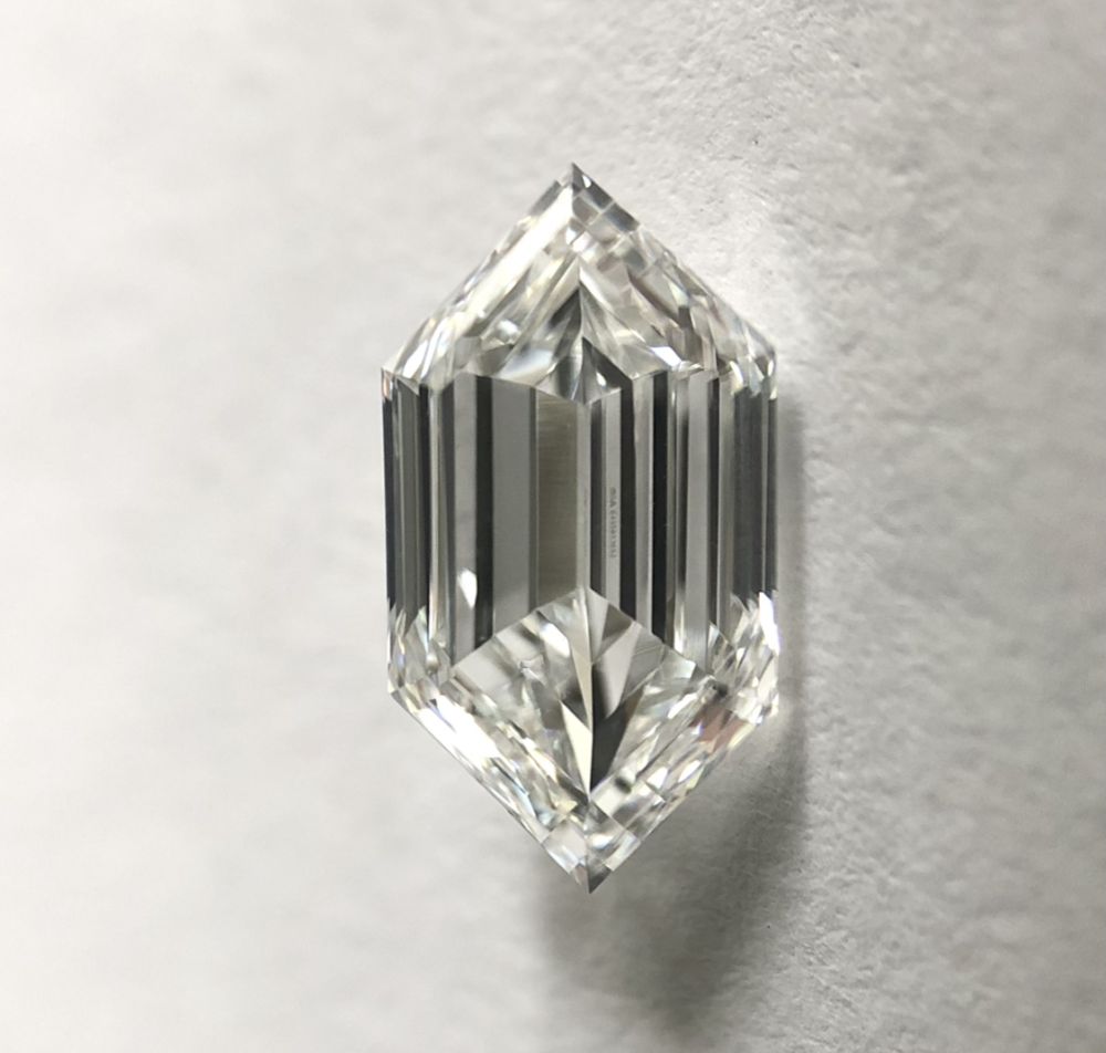 Hexagone shape D color step cut diamond