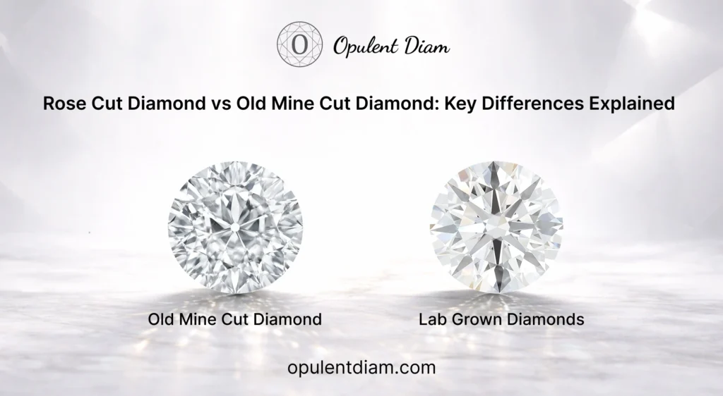 Old Mine Cut Diamond vs Lab Grown Diamond side-by-side comparison of light performance.